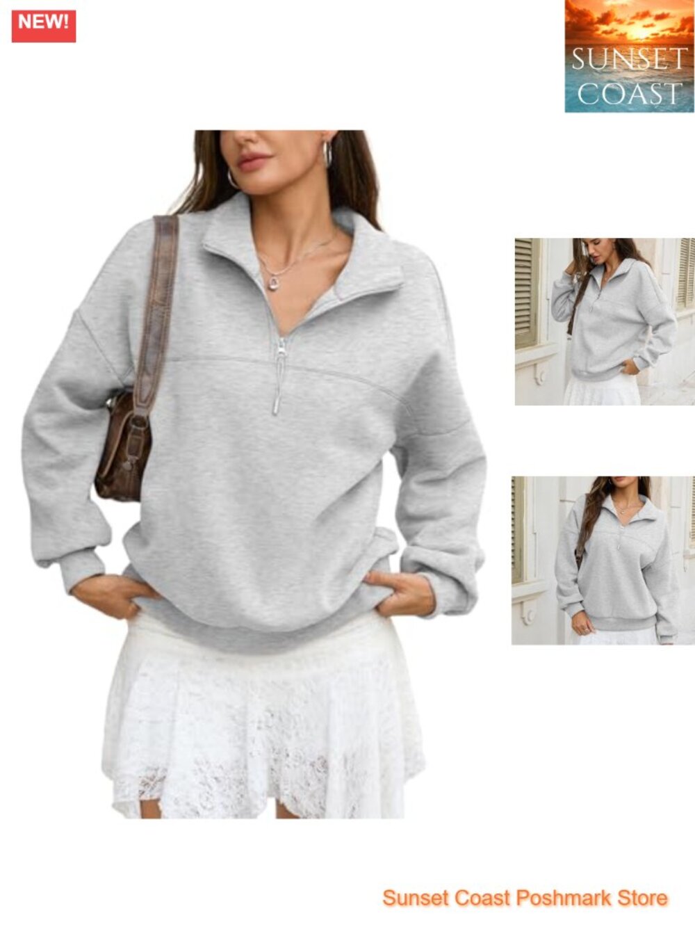 Women Fleece Quarter Zip Sweatshirt Oversized Long Sleeve Pullover